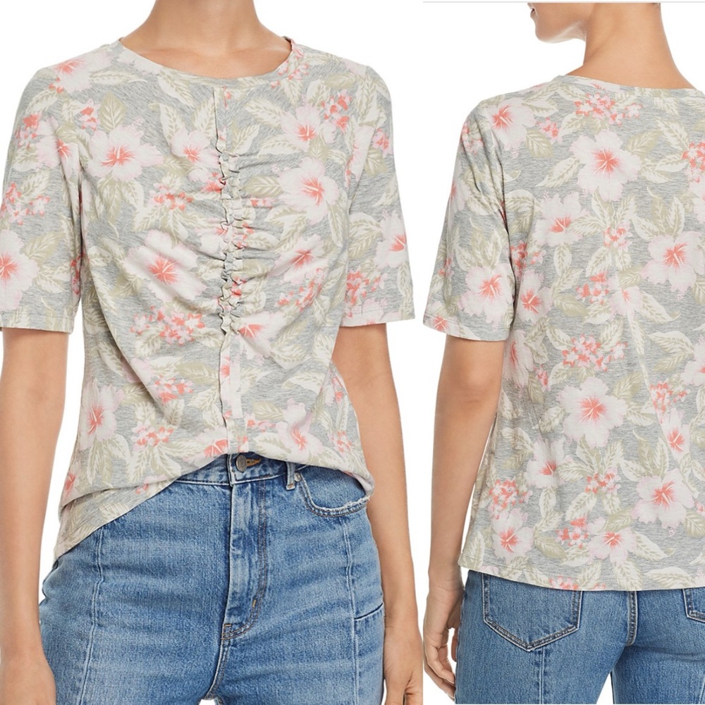 Rebecca Taylor Kamea Floral Jersey‎ Tee Shirt Blouse M Pink Gray
